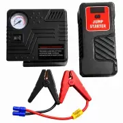 Jump Starter 9596: пусковий блок, окремий компресор і силові затискачі на білому фоні