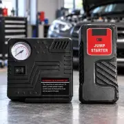 Пусковий блок Jump Starter 9596 і окремий компресор на столі в гаражі