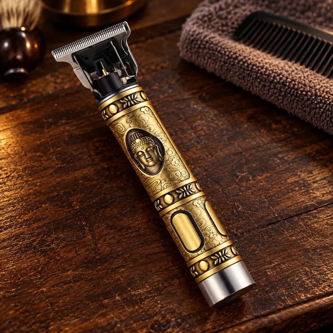 Акумуляторний тример Hair Clipper WS-T99, золотистий «Будда» — 5080 — товар у тематичній композиції