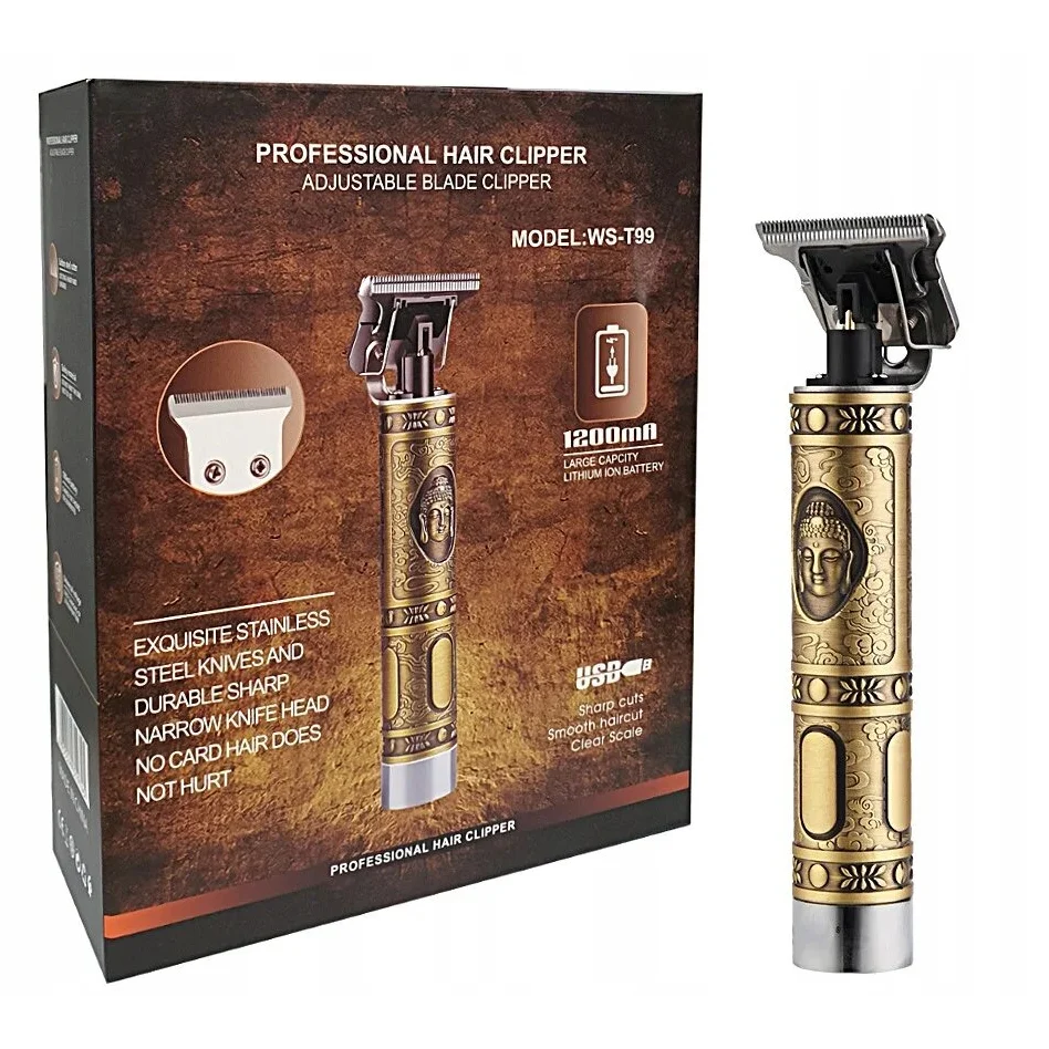 Акумуляторний тример Hair Clipper WS-T99, золотистий «Будда» — 5080 — оригінальне фото товару