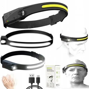 Налобний ліхтар LED + COB із сенсором руху та акумулятором — 7324 — оригінальне фото товару