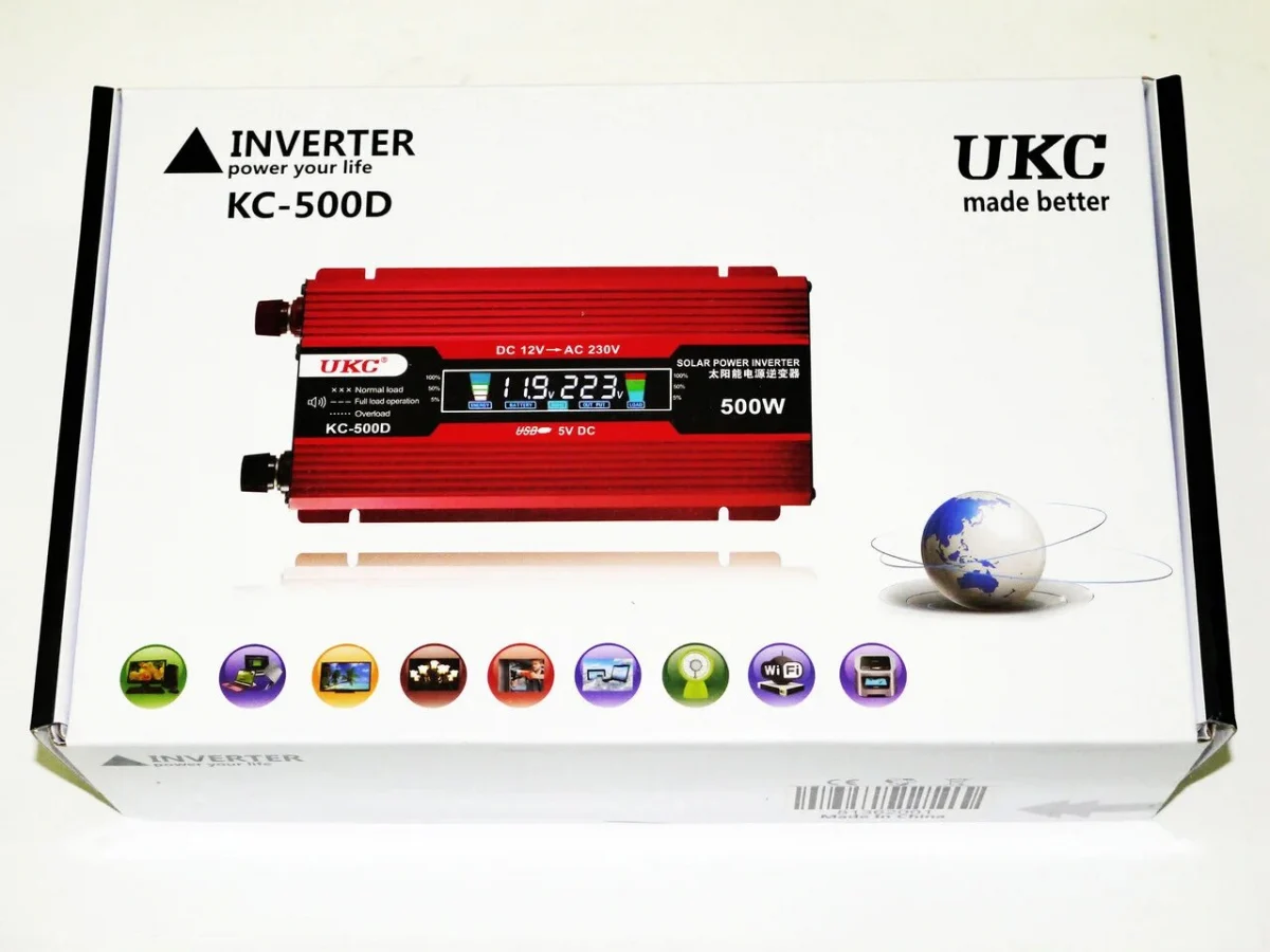 Інвертор UKC KC-500D 12→220 В, 500W (маркування), LCD — оригінальне фото товару