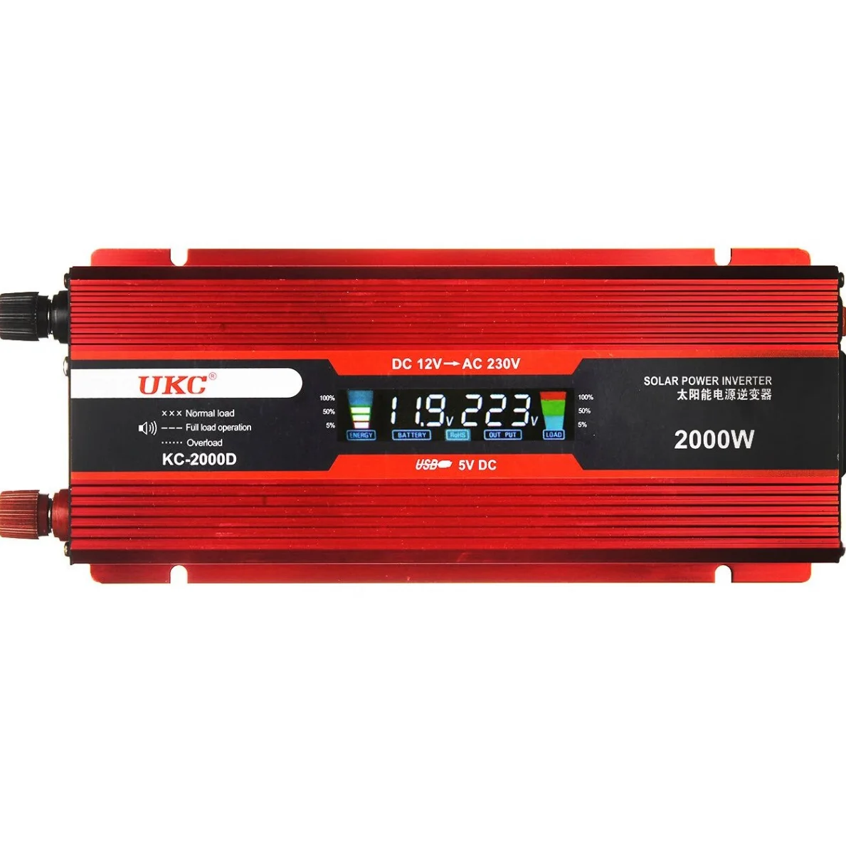 Інвертор UKC KC-2000D 12→220 В, 2000W (маркування), LCD — товар повністю на білому фоні
