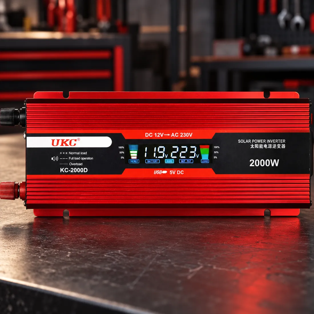 Інвертор UKC KC-2000D 12→220 В, 2000W (маркування), LCD — товар у студійній композиції