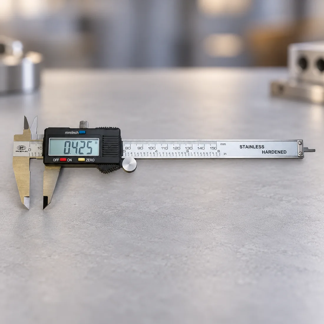 Цифровий металевий штангенциркуль Digital Caliper 0–150 мм — товар у студійній композиції