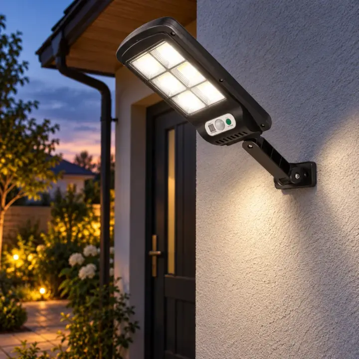 Вуличний сонячний LED-ліхтар BK120-6COB з датчиком руху та пультом — приклад використання