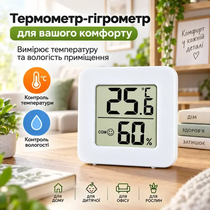 Кімнатний термометр-гігрометр для контролю температури та вологості