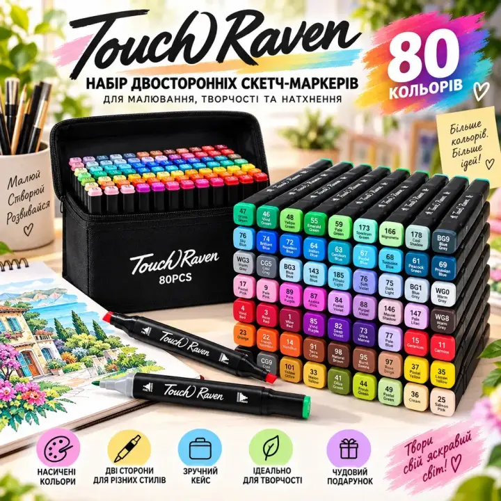 Двосторонні маркери Touch Raven для скетчингу та малювання
